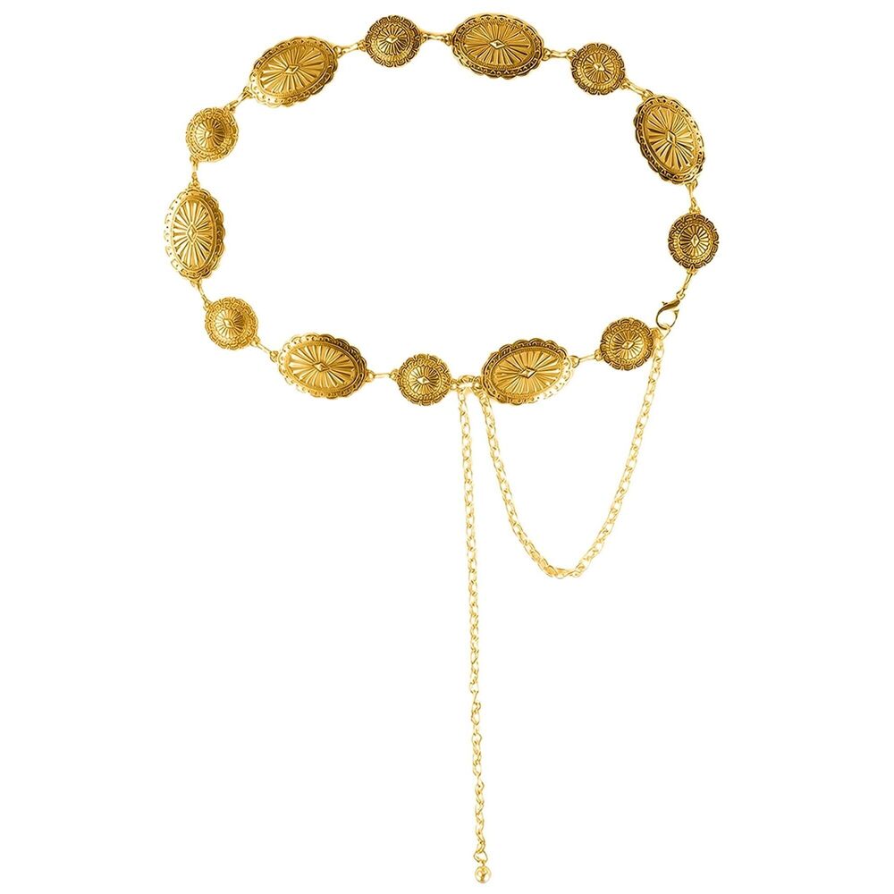 3642 Western Concho Chain Belt For Women- Cowgirl Gold-chain-belts
